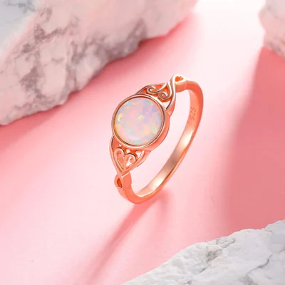 Braided Created Opal Band Ring by Gemsme, Rose Gold Plated