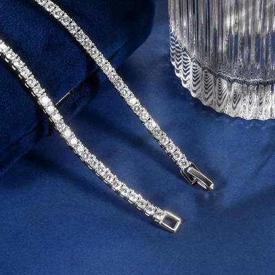 3mm Fold-Over Tennis Necklace by Gemsme, White Gold Plated