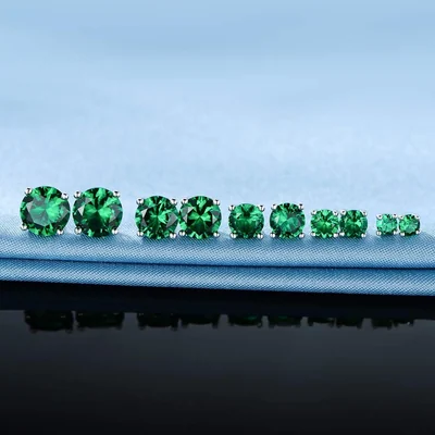 Colored Crystal Stud Set by Gemsme, Round Cut · Green