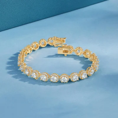 Halo Tennis Bracelet, One Row by Gemsme, Sunflower 5mm Yellow Gold