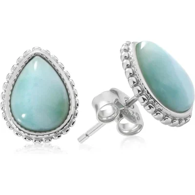 Larimar Stud Earrings by Gemsme, Teardrop-6x8mm