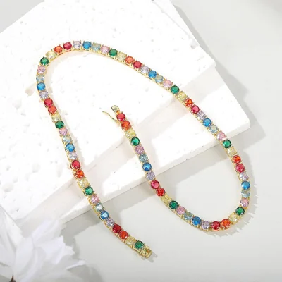 Colorful Tennis Necklace by Gemsme, 5mm Yellow Gold