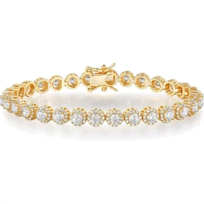 Halo Tennis Bracelet, One Row by Gemsme, 3.5mm+0.9mm Yellow Gold Halo