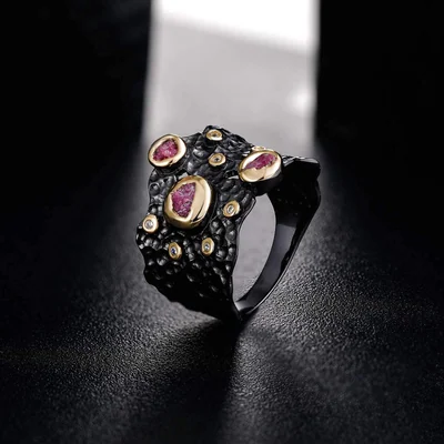 Black and Pink Statement Ring by Gemsme