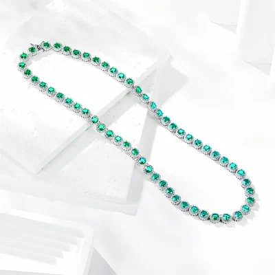 5mm Halo Tennis Necklace by Gemsme, White Gold · Green