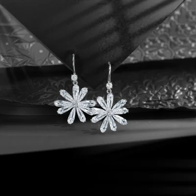 Flower and Teardrop Drop Earrings by Gemsme, Flower 3-white Gold