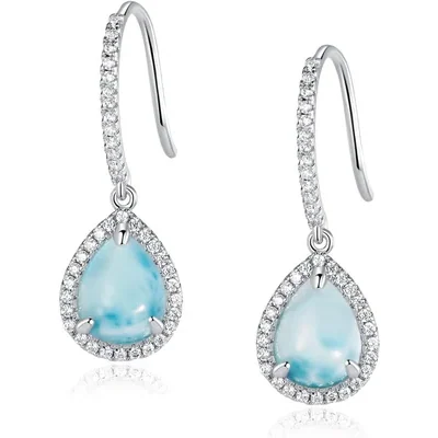 Larimar Teardrop Drop Earrings by Gemsme, White Gold