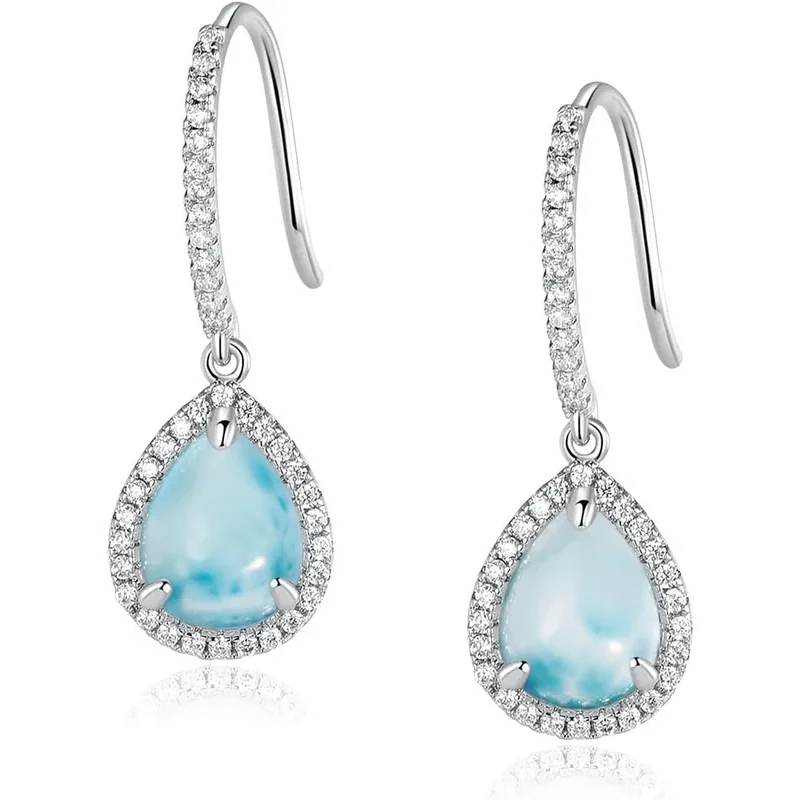 Larimar Teardrop Drop Earrings by Gemsme, White Gold