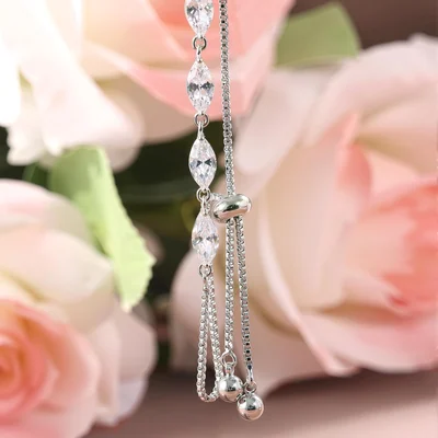 Adjustable Halo Tennis Bracelet by Gemsme, Horse-eye · 4*8mm · White
