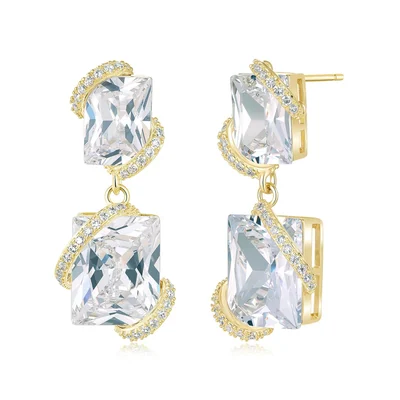 Bridal Drop Earrings by Gemsme, Gold · Square Shape