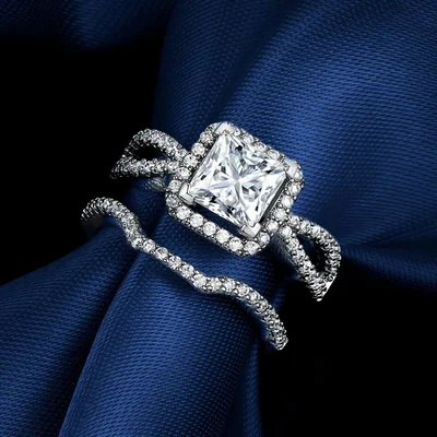 Split-Band Halo Bridal Set by Gemsme