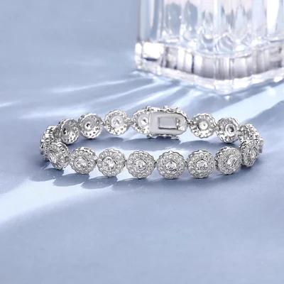 Tennis Bracelet in Six Settings by Gemsme, 1Row Halo White