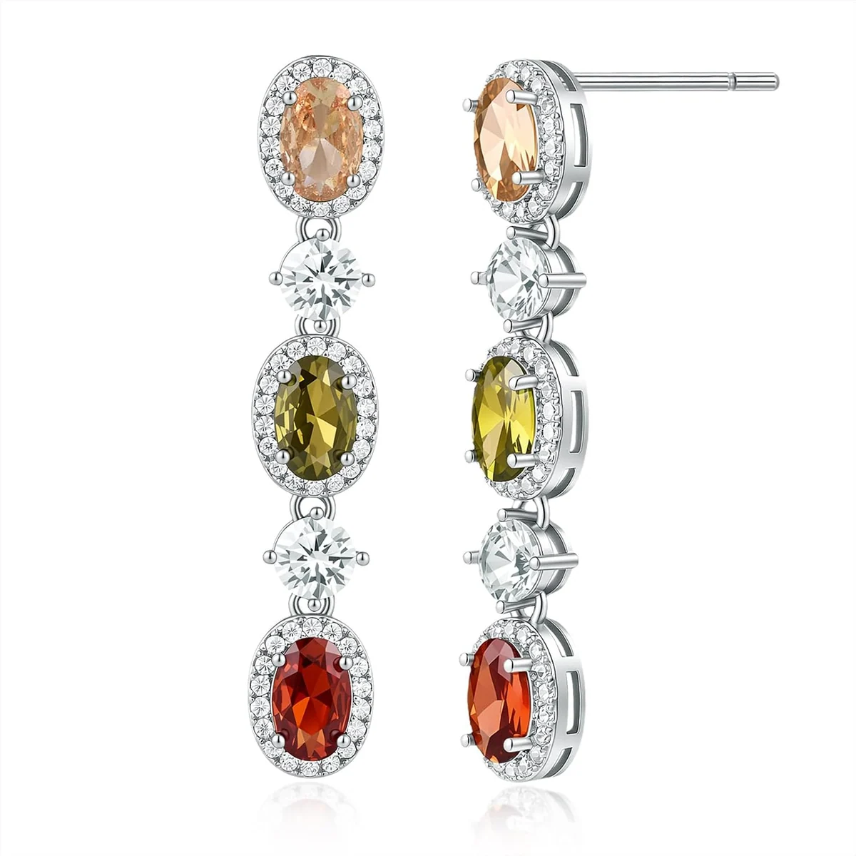 Rainbow Oval Halo Drop Earrings by Gemsme