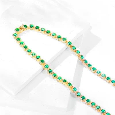 5mm Halo Tennis Necklace by Gemsme, Yellow Gold · Green
