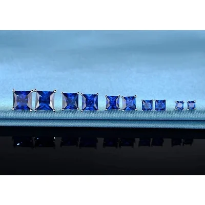 Colored Crystal Stud Set by Gemsme, Princess Cut · Blue