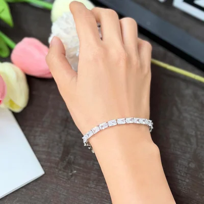 4x6mm Halo Square Tennis Bracelet by Gemsme