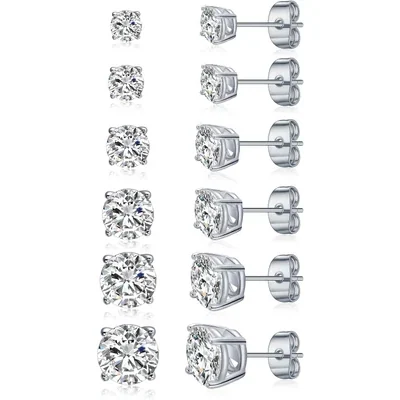 Stud Earring Set, Five and Six Pairs by Gemsme, White Gold · Round 4 Prong