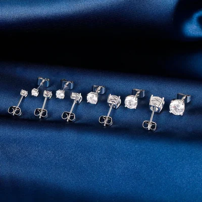 Round and Square Stud Set by Gemsme, 3-7mm White Gold · Round 4 Prong