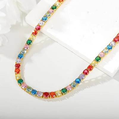 Colorful Tennis Necklace by Gemsme, 5mm Yellow Gold