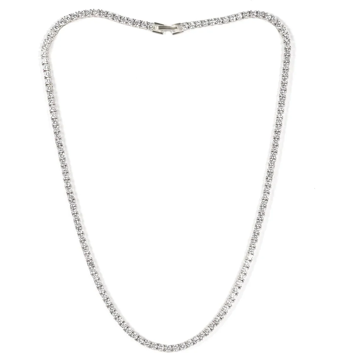 3mm Fold-Over Tennis Necklace by Gemsme, White Gold Plated