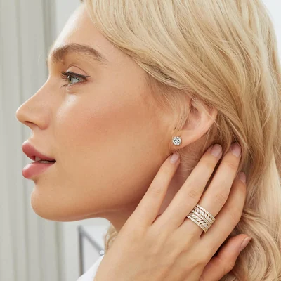 Stud Earring Set, Five and Six Pairs by Gemsme, Rose Gold · Round 4 Prong