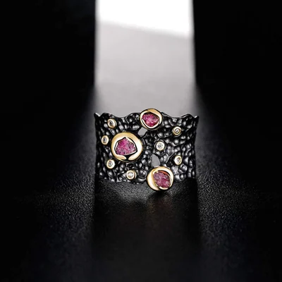 Black and Pink Statement Ring by Gemsme