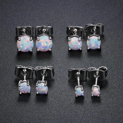 Created Opal Stud Earrings by Gemsme, White
