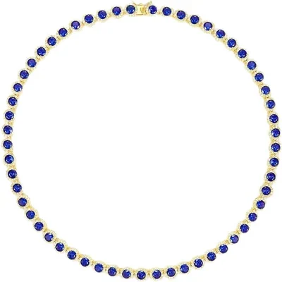 5mm Halo Tennis Necklace by Gemsme, Yellow Gold · Blue