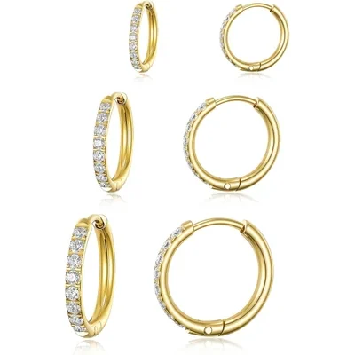 Huggie Hoop Set, Three Pairs by Gemsme, Gold (8mm/10mm/12mm)