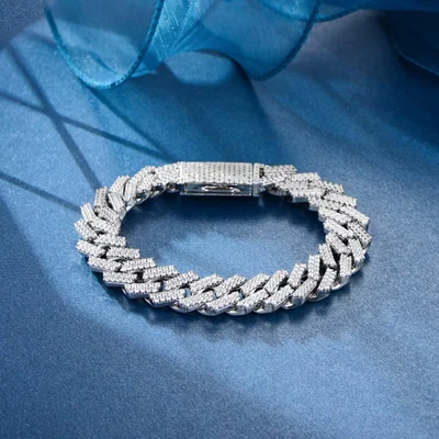 Heavy Iced Cuban Bracelet, 10 to 13mm by Gemsme, 13mm · White Gold Plated