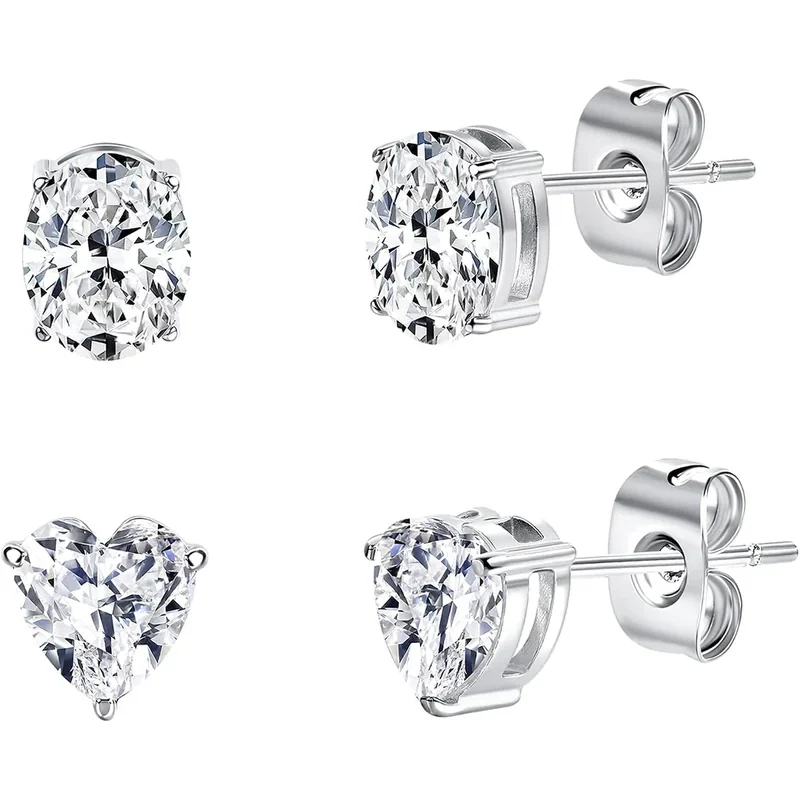 Heart and Oval Stud Pair by Gemsme