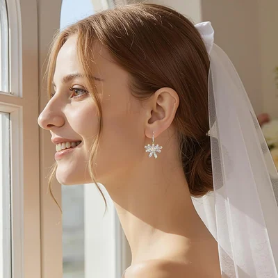 Flower and Teardrop Drop Earrings by Gemsme, Flower 1-gold
