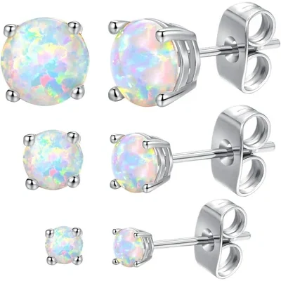 Created Opal Stud Earrings by Gemsme, White