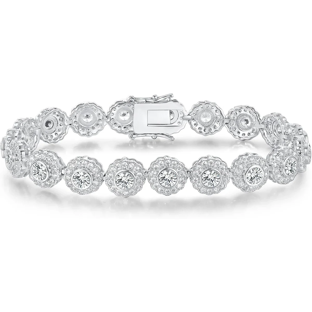 Tennis Bracelet in Six Settings by Gemsme, 1Row Halo White