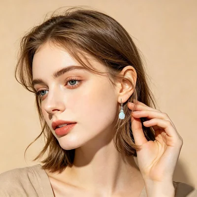 Oval Created Opal Drop Earrings by Gemsme, 7*9mm · Oval Created Opal White Gold Plated