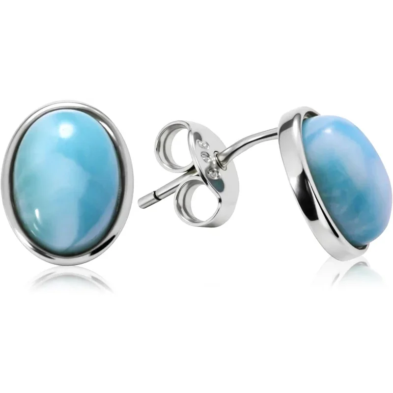 Larimar Stud Earrings by Gemsme, Oval-6x8mm