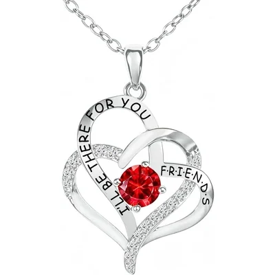 Red Heart Pendant Necklace by Gemsme, White Gold Plated