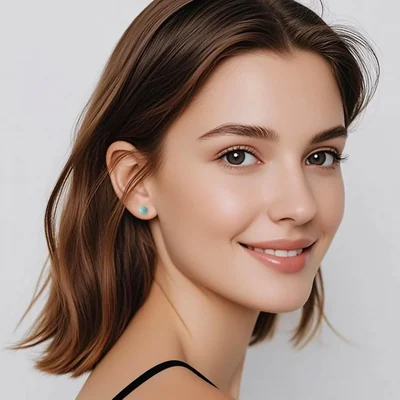 Larimar Stud Earrings by Gemsme, Round · 8mm
