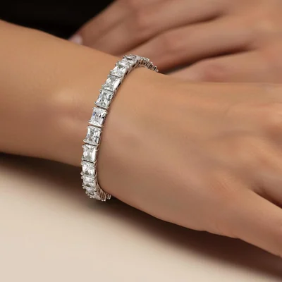 5x7mm Square Tennis Bracelet by Gemsme, 5*7mm Stone White