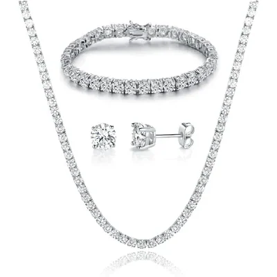 Prom Tennis Set of Three by Gemsme, 4.0mm with 6.5In Bracelet&16in Necklace