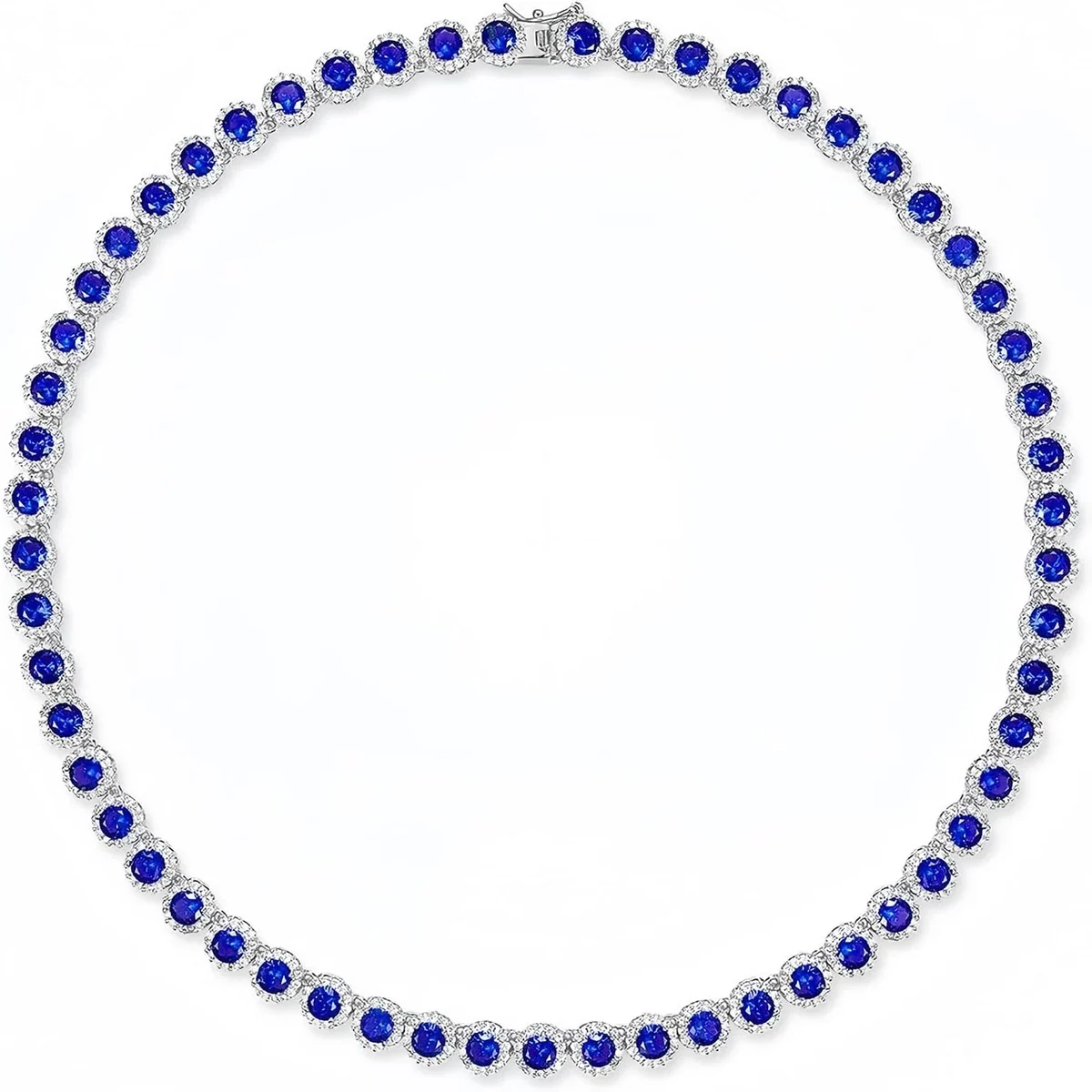5mm Halo Tennis Necklace by Gemsme, White Gold · Blue