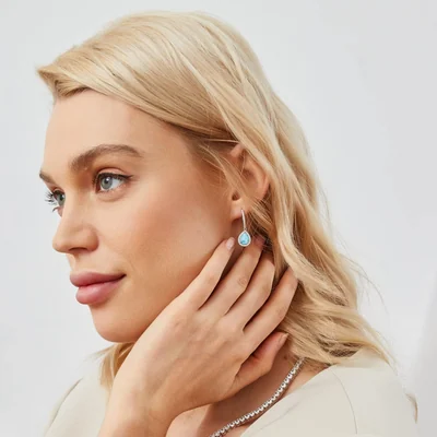 Larimar Teardrop Drop Earrings by Gemsme, White Gold