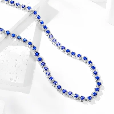 5mm Halo Tennis Necklace by Gemsme, White Gold · Blue