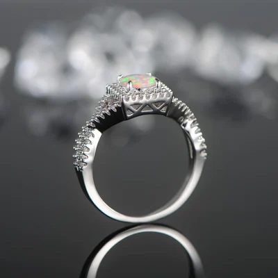 Square Created Opal Halo Ring by Gemsme