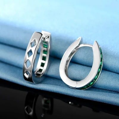 Green Stone Hoop Earrings by Gemsme