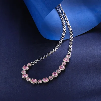 Pink Halo Link Necklace by Gemsme