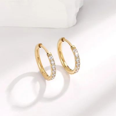 Huggie and Stud Set, Six Pairs by Gemsme, Gold (hoops 8/10/12mm studs 3/4/5mm)