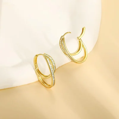 Butterfly and Flower Huggies by Gemsme, Gold · Double Hoop Earrings