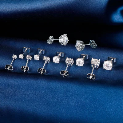 Round and Square Stud Set by Gemsme, 3-8mm White Gold · Round 4 Prong