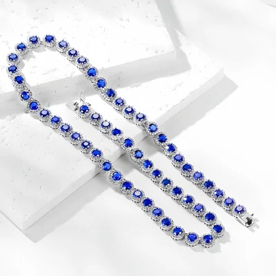 5mm Halo Tennis Necklace by Gemsme, White Gold · Blue